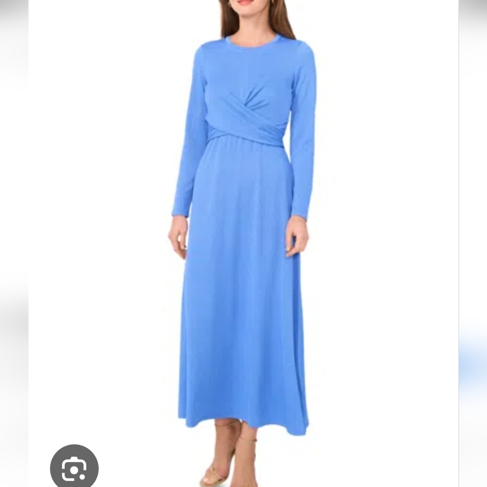 MSK Women Cross Over Waist Textured Long Sleeve Maxi Dress Sz L Cocktail Office